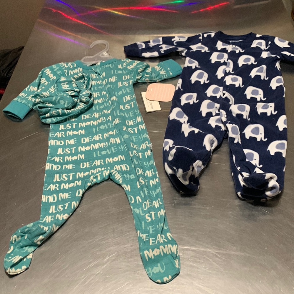 NWT Footed Onesie with Matching Hat and Navy Fleece Footed Onesie Lot